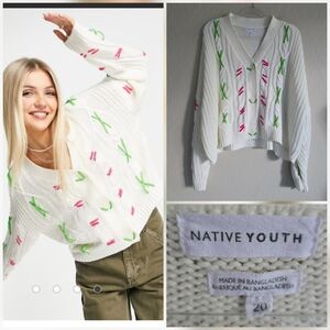 Native Youth Oversized Cardigan Contrast neon stitching Size 20